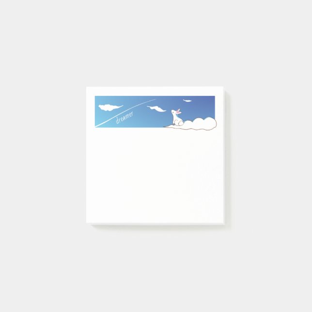 Sky Bunny Sticky Notes with Customizable Text (Front)