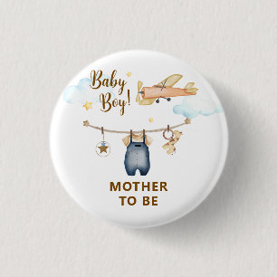 Sky Clothesline Airplane Mother To Be Baby Shower 1 Inch Round Button