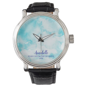 Sky Cloud Watercolor Blue White Watch