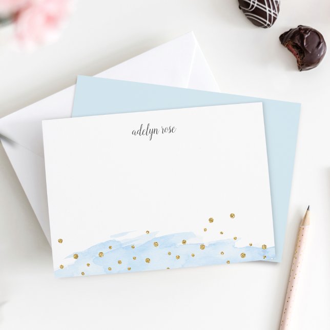 Sky | Confetti Pop Personalized Stationery Flat Card (Creator Uploaded)