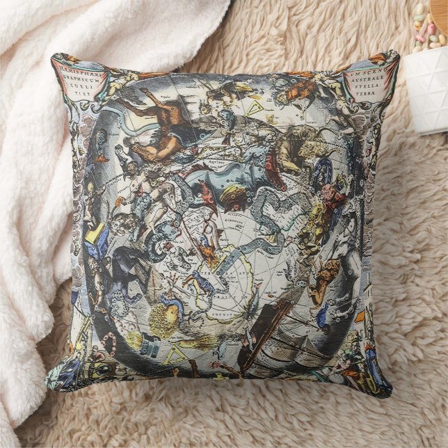 Sky Constellations Vintage Celestial Map Throw Pillow (Blanket)
