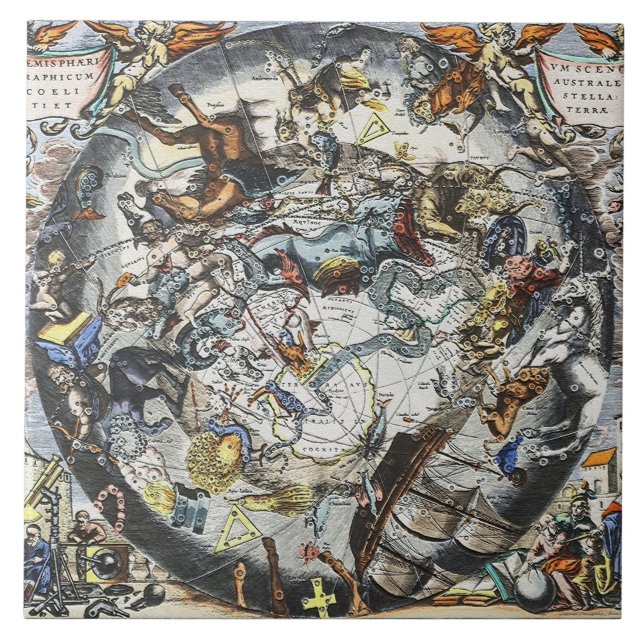 Sky Constellations Vintage Map Tile (Front)