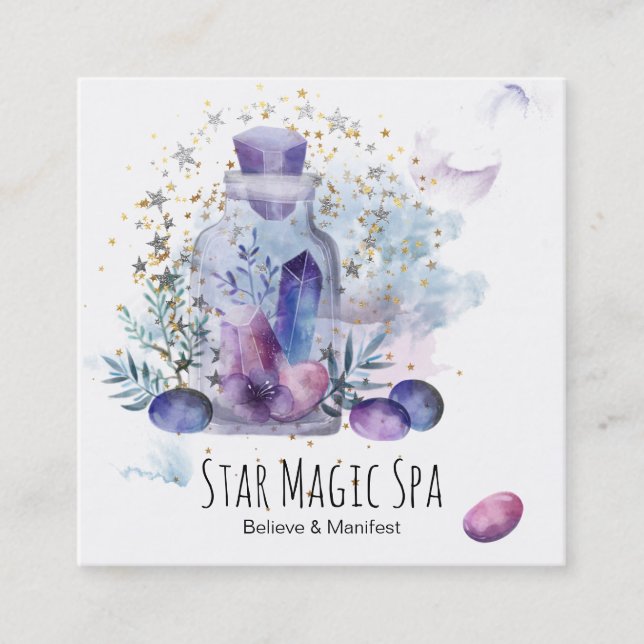 *~* Sky Cosmos Universe Stars Crystals Mason Jar Square Business Card (Front)