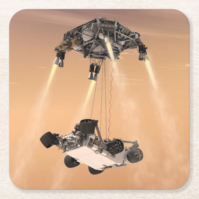 Sky Crane Manoeuvre During Curiosity's Mars Descen Square Paper Coaster (Front)