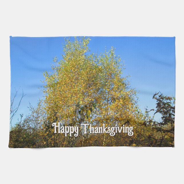 Sky Dancing Autumn Leaves - Custom Thanksgiving Kitchen Towel (Horizontal)