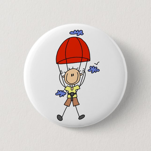 Sky Diving Stick Figure 2 Inch Round Button (Front)