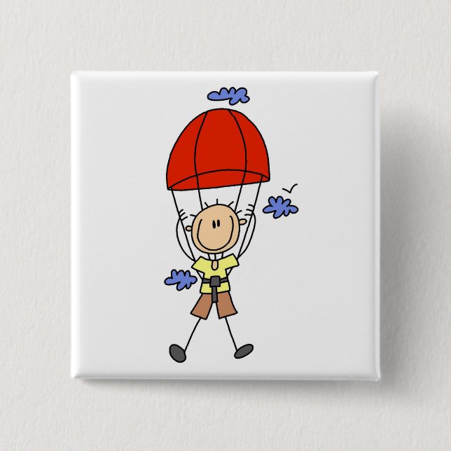 Sky Diving Stick Figure 2 Inch Square Button (Front)