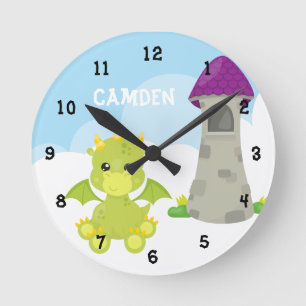 Sky Dragon Kid's Personalized Round Clock