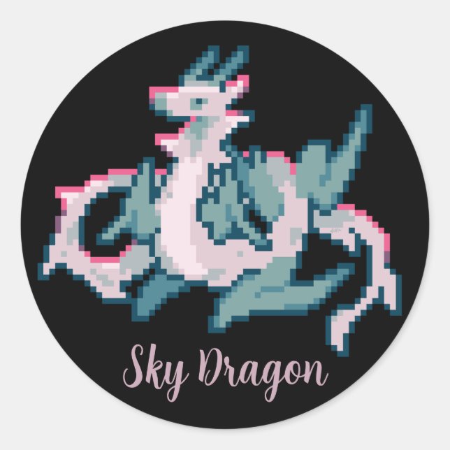 Sky Dragon Pixel Art Classic Round Sticker (Front)