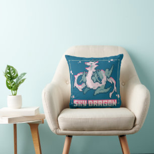 Sky Dragon, Pixel Art, Pixel Art Throw Pillow