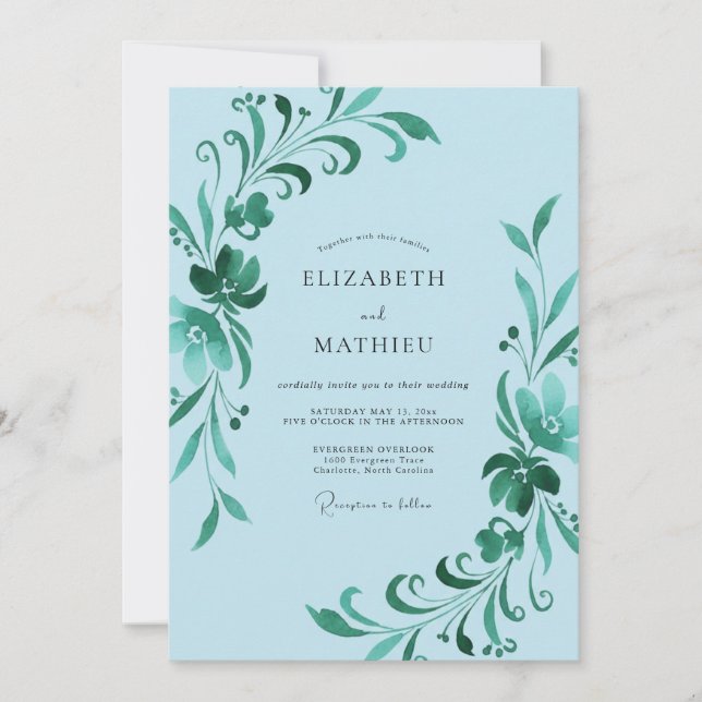 Sky Emerald Vine Wedding Invitation (Front)
