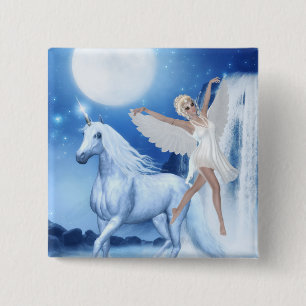Sky Faerie Asparas and Unicorn 2 Inch Square Button