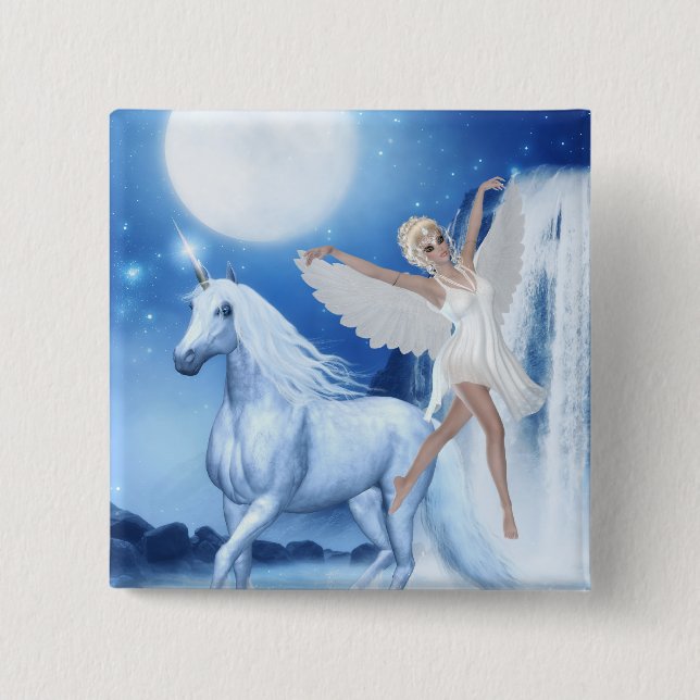 Sky Faerie Asparas and Unicorn 2 Inch Square Button (Front)