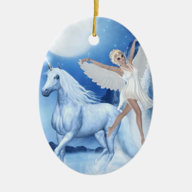 Sky Faerie Asparas and Unicorn Ceramic Ornament (Front)