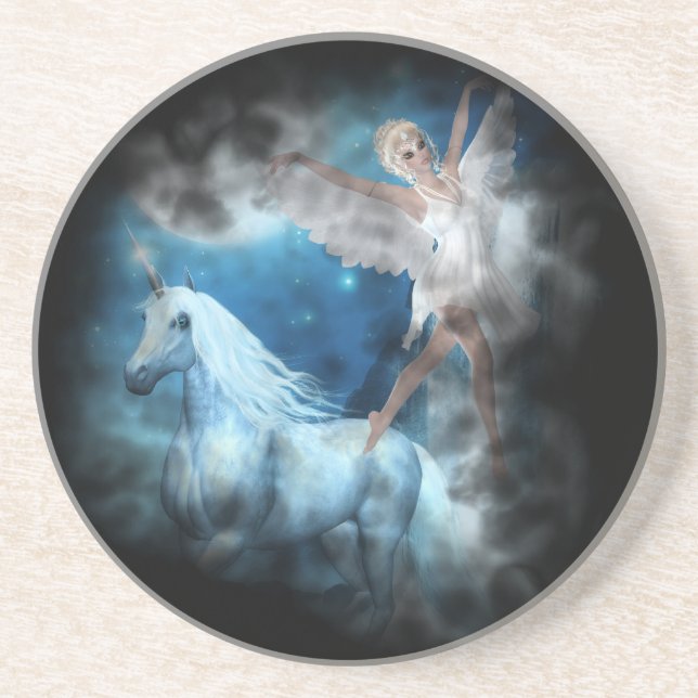 Sky Faerie Asparas and Unicorn Vignette Coaster (Front)