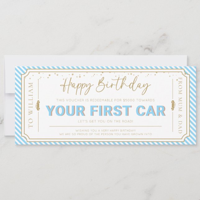 Sky First Car Birthday Gift Voucher Card (Front)