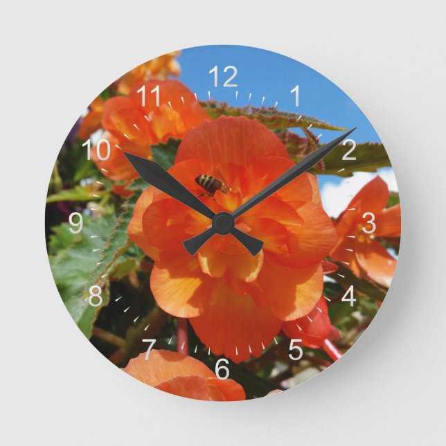 sky, flowers and bee round clock (Front)
