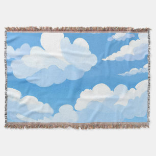 Sky Full of Clouds Watercolor Blue Sky Painting Throw Blanket