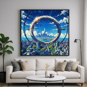 Sky Gate - Futuristic City Illustration Style Art Poster