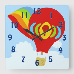 Sky High in a Rainbow Balloon Square Wall Clock