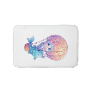 Sky High Kitty � Cute Whimsical Cat Adventure Bath Mat