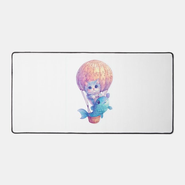 Sky High Kitty � Cute Whimsical Cat Adventure Desk Mat (Front)