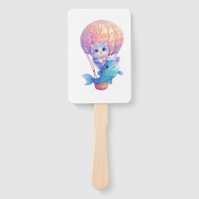 Sky High Kitty � Cute Whimsical Cat Adventure Hand Fan (Front)