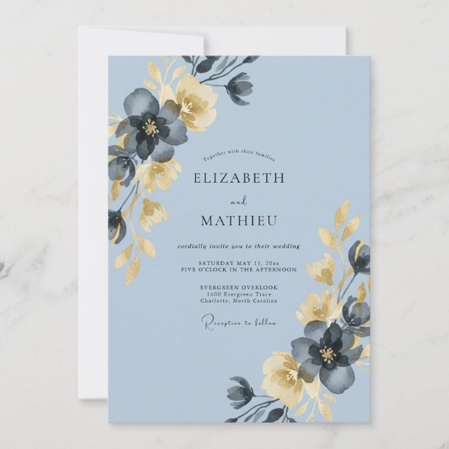 Sky Honey Leafy Wedding Invitation (Front)