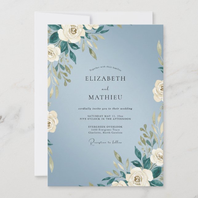 Sky Ivory Peony Wedding Invitation (Front)