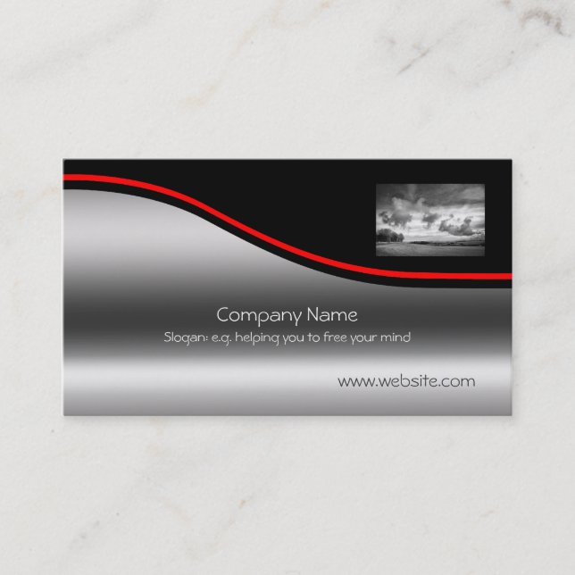 Sky Lamb Clouds, Red Swoosh on metallic-effect Business Card (Front)