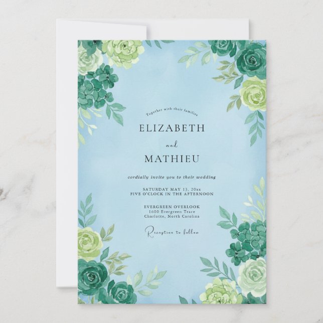 Sky Lime Blossom Wedding Invitation (Front)