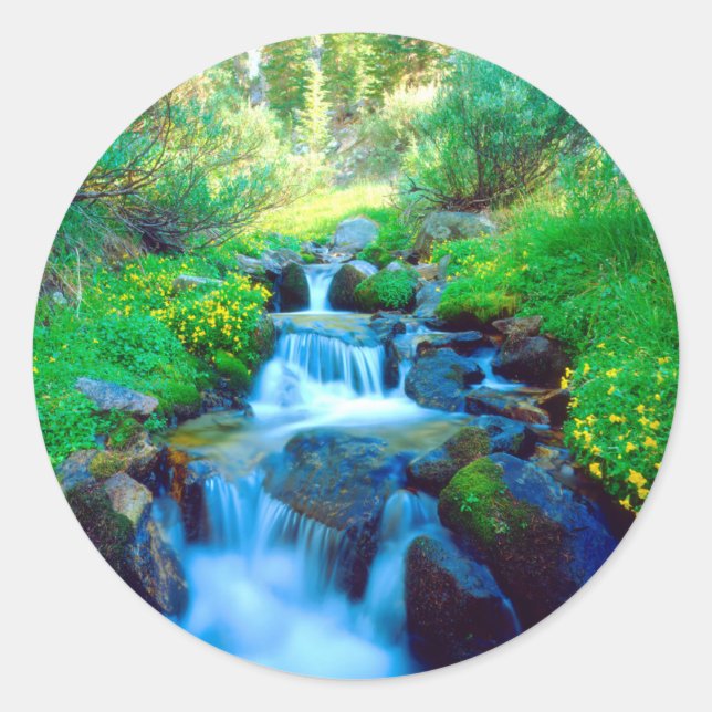 Sky Meadows in the Sierra Nevada Mountains Classic Round Sticker (Front)