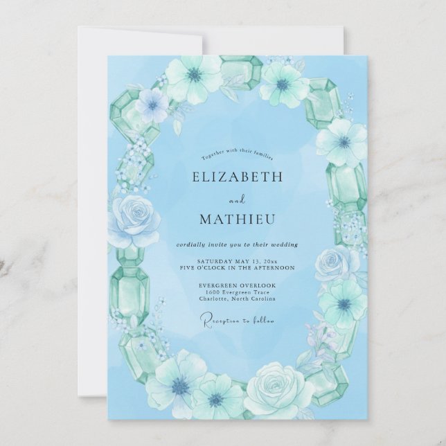 Sky Mint Bloom Wedding Invitation (Front)