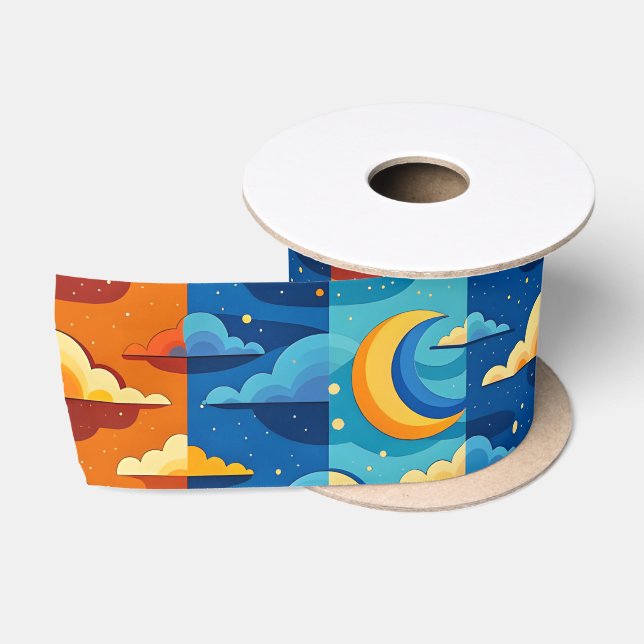 SKY MOON NIGHT CLOUDS SATIN RIBBON (Spool)
