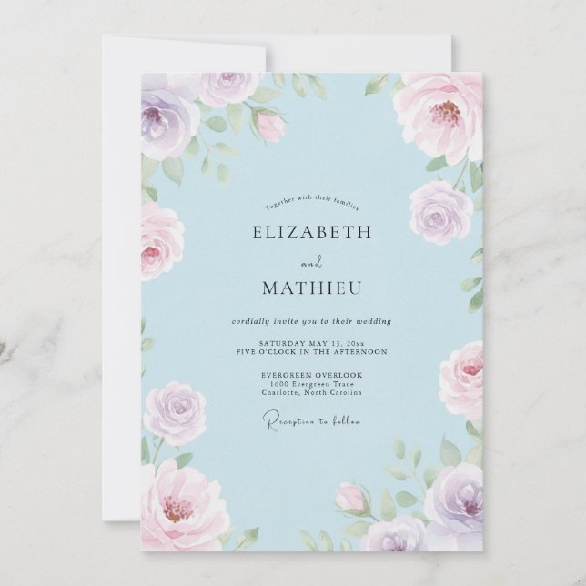 Sky Muted Lilac Petal Wedding Invitation (Front)