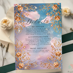 Sky of Love Golden flowers Wedding Enclosure Card