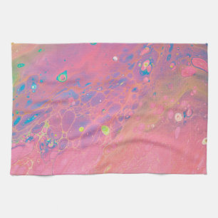 Sky on Venus Coral Pink Galaxy Acrylic Pour Kitchen Towel
