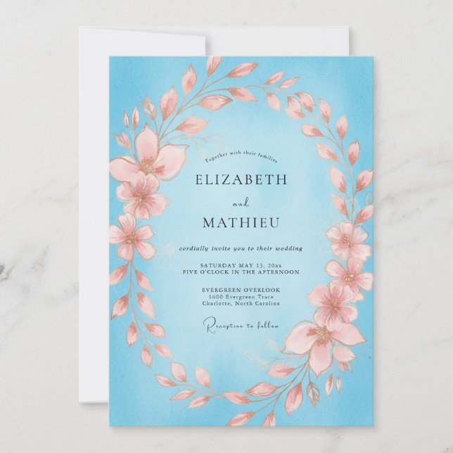 Sky Peach Petal Wedding Invitation (Front)