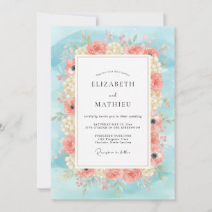 Sky Peach Wildflower Wedding Invitation