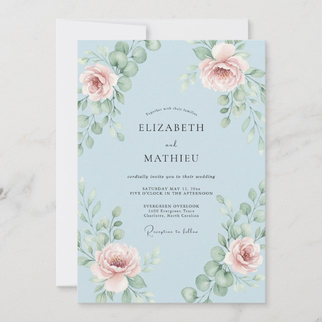Sky Petal Foliage Wedding Invitation (Front)
