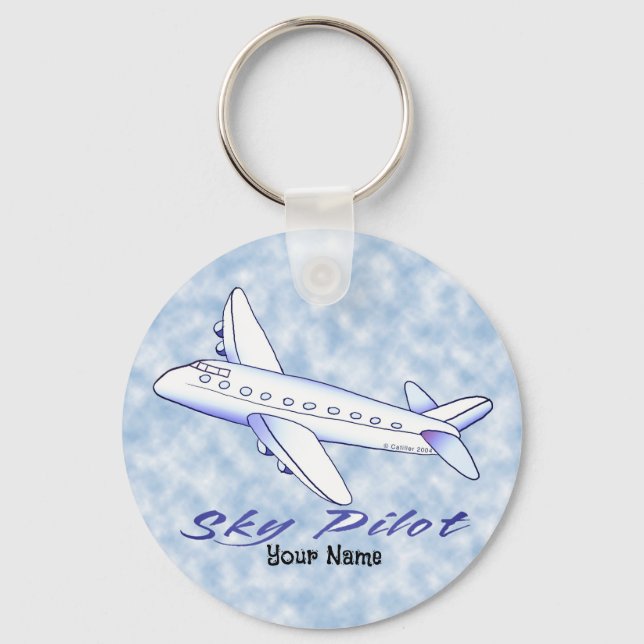 Sky Pilot Blue Airplane Keychain (Front)