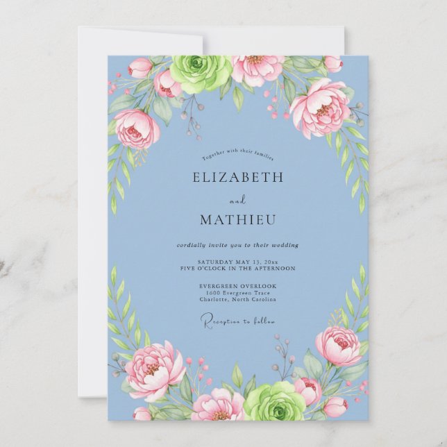 Sky Pink Peony Wedding Invitation (Front)
