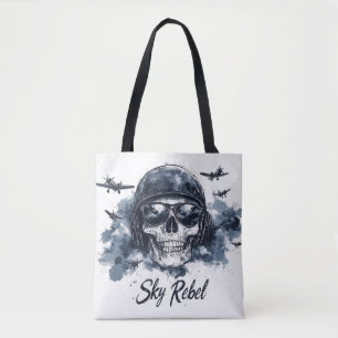 Sky Rebel Skull with Pilot Helmet and Sunglasses Tote Bag