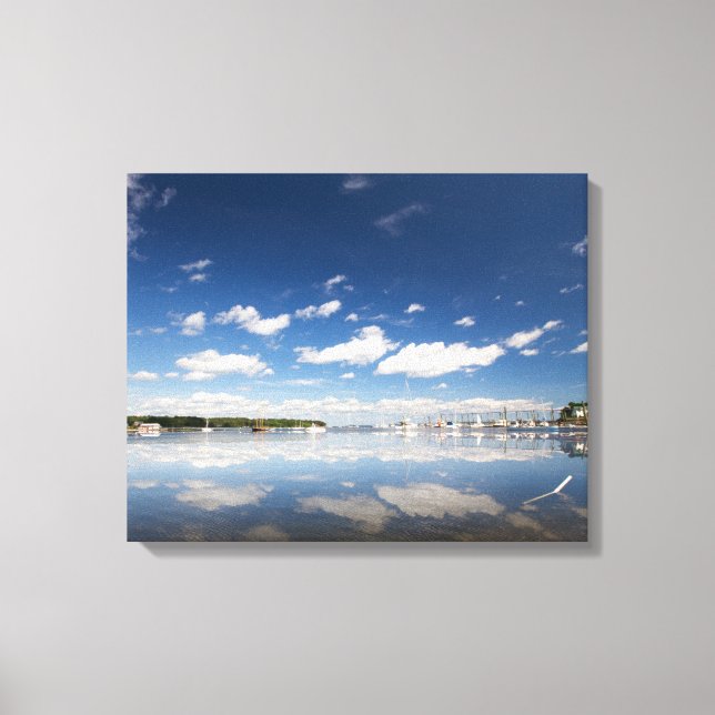 Sky Reflection at the Harbour of Belfast, Maine Canvas Print (Front)