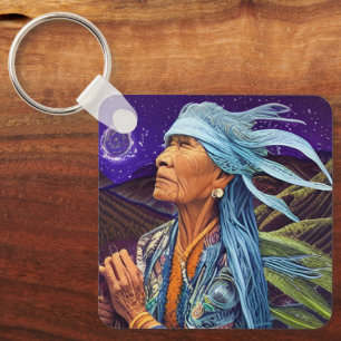 Sky Road Walker Native American Fantasy Art  Keychain