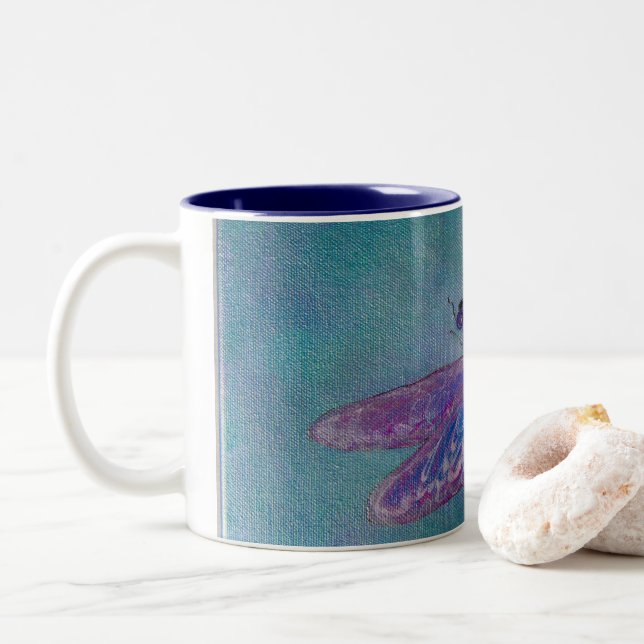 Sky Skimmer Dragonfly Two-Tone Coffee Mug (With Donut)