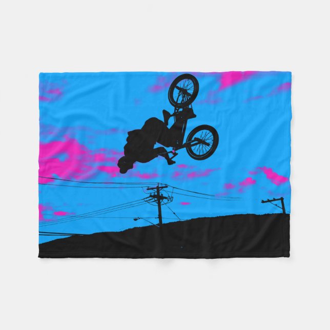 Sky Trekking - BMX Rider Fleece Blanket (Front (Horizontal))