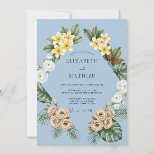 Sky Tropical Plumeria Eucalyptus Wedding Invitation