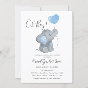 Sky Watercolor Boy's Elephant Baby Shower Invitation
