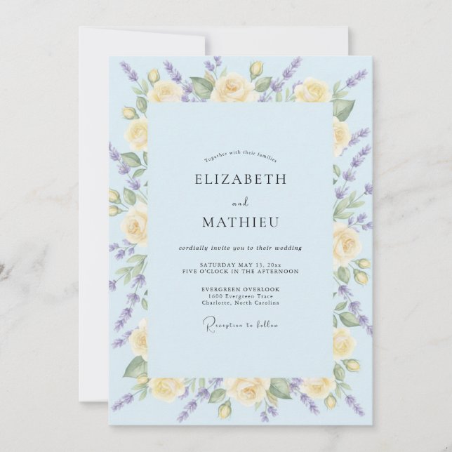 Sky Yellow Wildflower Wedding Invitation (Front)
